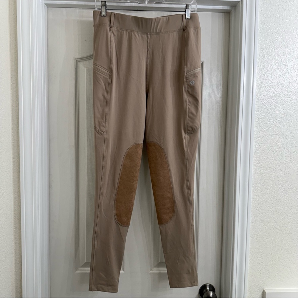 SANTINY Women's Horse Riding Pants Zipper Pockets Knee-Patch Equestrian Large